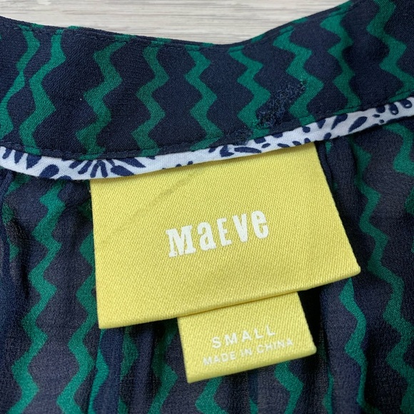 Anthropologie Maeve Della Sheer Navy Green Pattern Button Front Blouse - Picture 8 of 13